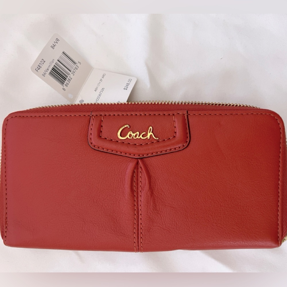 Coach Ashley leather zip around wallet f48102 Vermillion